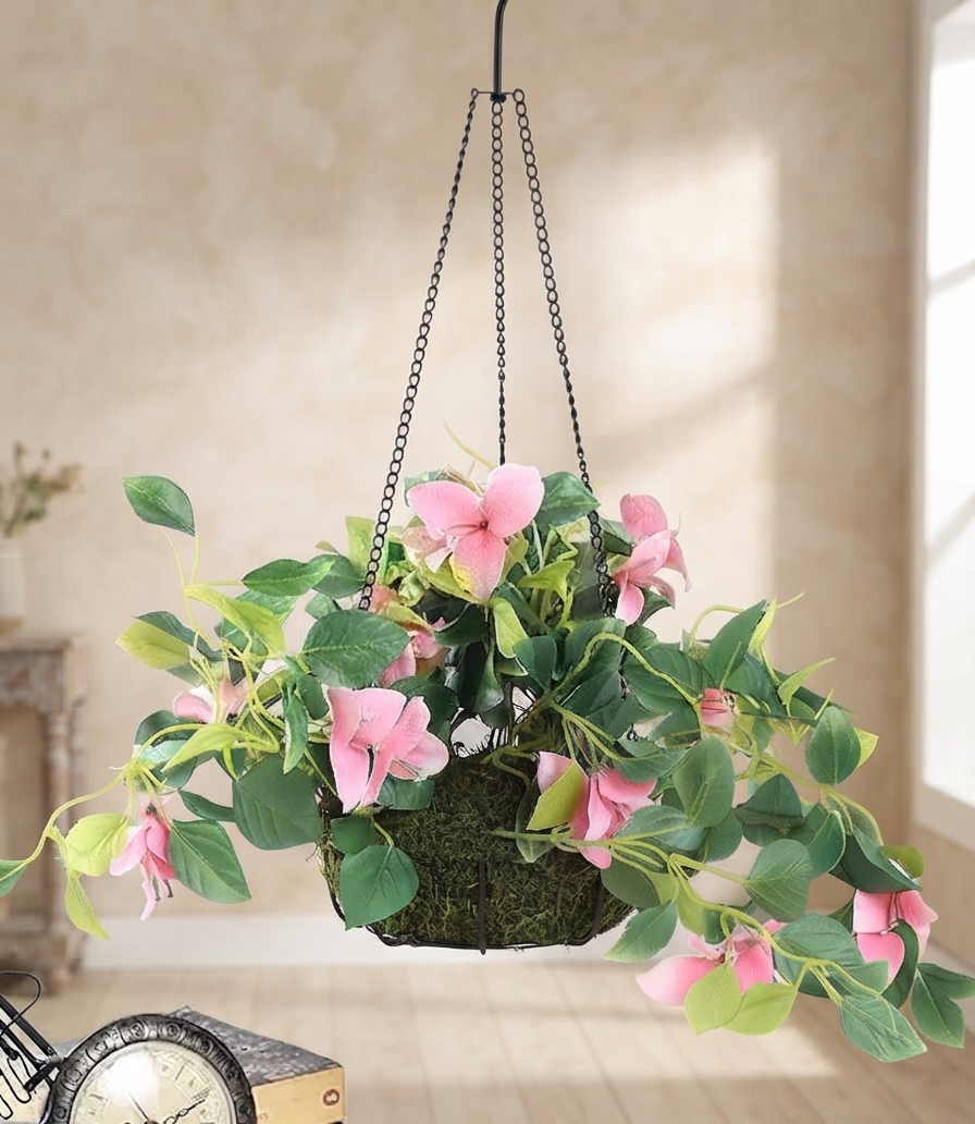 artificial morning glory pink creepers with hanging basket 54 cm artificial morning glory pink creepers with hanging basket 54 cm
