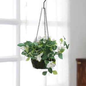 artificial hanging plant morning glory white with basket