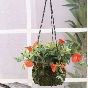 artificial hanging plant morning glory orange with basket