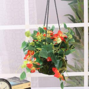 artificial hanging plants bougainvillea orange red with basket