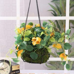 artificial hanging plant morning glory yellow with basket