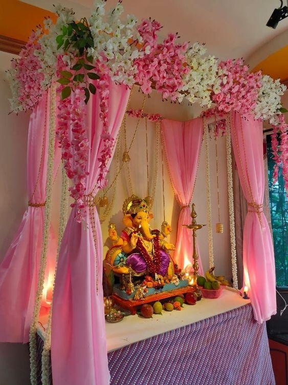 Ganpati Decoration Ideas with Artificial Plants & Flowers for Home – 2026 Guide ganpati pink flower decoration